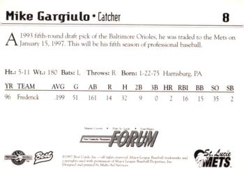 1997 Best St. Lucie Mets #8 Mike Gargiulo Back
