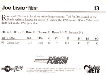 1997 Best St. Lucie Mets #13 Joe Lisio Back