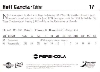 1997 Best St. Petersburg Devil Rays Update #17 Neil Garcia Back