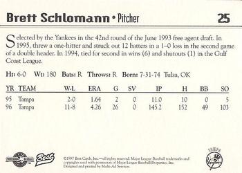 1997 Best Tampa Yankees #25 Brett Schlomann Back