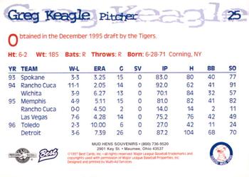1997 Best Toledo Mud Hens #25 Greg Keagle Back
