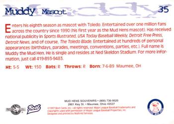 1997 Best Toledo Mud Hens #35 Muddy Back