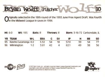 1997 Best Wichita Wranglers #10 Bryan Wolff Back