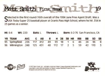 1997 Best Wichita Wranglers #19 Matt Smith Back