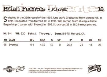 1997 Best Wisconsin Timber Rattlers #10 Brian Fuentes Back