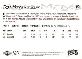 1997 Best Wisconsin Timber Rattlers #19 Joe Mays Back