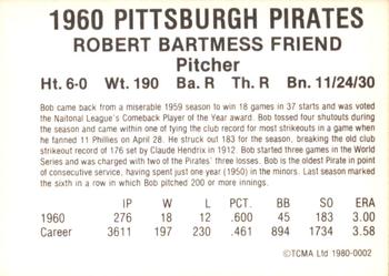 1980 TCMA 1960 Pittsburgh Pirates #0002 Bob Friend Back