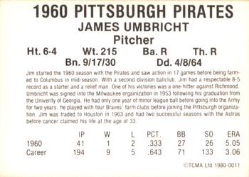 1980 TCMA 1960 Pittsburgh Pirates #0011 Jim Umbricht Back