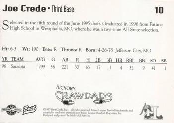 1997 Best Hickory Crawdads Red #10 Joe Crede Back