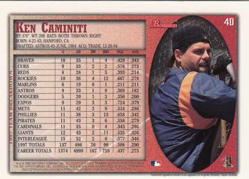 1998 Bowman - International #40 Ken Caminiti Back