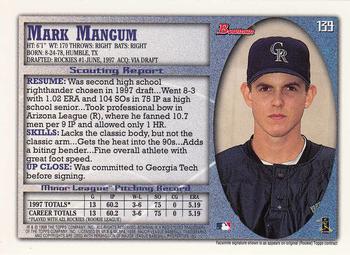 1998 Bowman - International #139 Mark Mangum Back