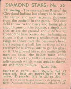1934-36 National Chicle Diamond Stars (R327) #32 Sam Rice Back