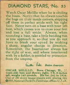 1934-36 National Chicle Diamond Stars (R327) #53 Oscar Melillo Back