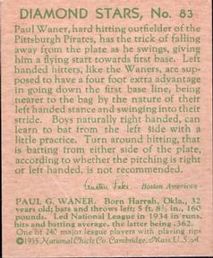 1934-36 National Chicle Diamond Stars (R327) #83 Paul Waner Back