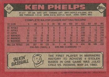 1986 Topps #34 Ken Phelps Back
