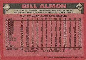 1986 Topps #48 Bill Almon Back