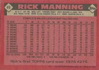 1986 Topps #49 Rick Manning Back