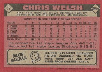 1986 Topps #52 Chris Welsh Back