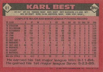 1986 Topps #61 Karl Best Back