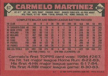 1986 Topps #67 Carmelo Martinez Back