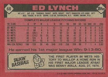 1986 Topps #68 Ed Lynch Back