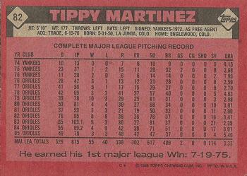 1986 Topps #82 Tippy Martinez Back
