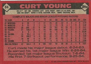 1986 Topps #84 Curt Young Back