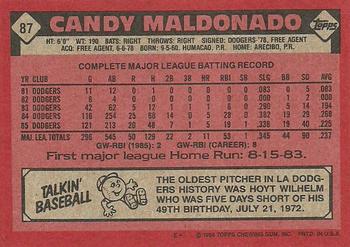 1986 Topps #87 Candy Maldonado Back