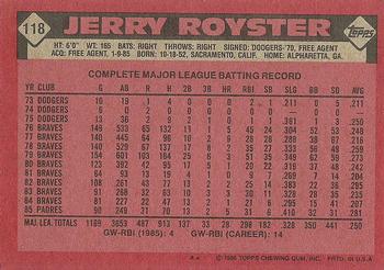 1986 Topps #118 Jerry Royster Back