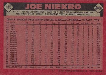 1986 Topps #135 Joe Niekro Back