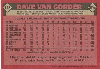 1986 Topps #143 Dave Van Gorder Back