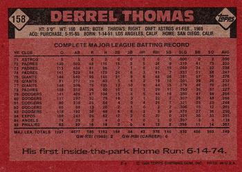 1986 Topps #158 Derrel Thomas Back