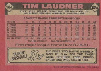 1986 Topps #184 Tim Laudner Back