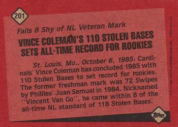1986 Topps #201 Vince Coleman Back