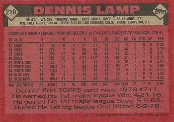 1986 Topps #219 Dennis Lamp Back