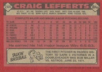 1986 Topps #244 Craig Lefferts Back