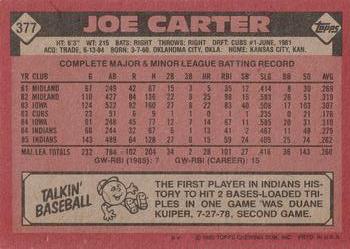 1986 Topps #377 Joe Carter Back