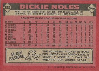 1986 Topps #388 Dickie Noles Back