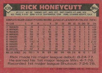 1986 Topps #439 Rick Honeycutt Back