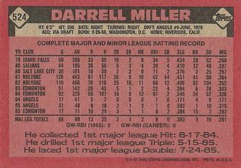 1986 Topps #524 Darrell Miller Back