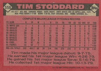 1986 Topps #558 Tim Stoddard Back