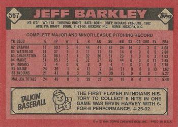 1986 Topps #567 Jeff Barkley Back