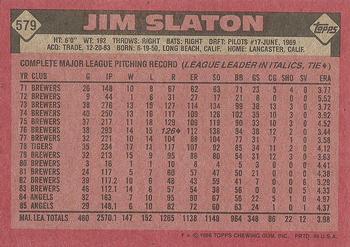 1986 Topps #579 Jim Slaton Back