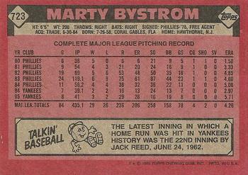1986 Topps #723 Marty Bystrom Back