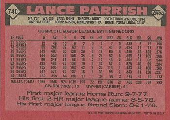 1986 Topps #740 Lance Parrish Back