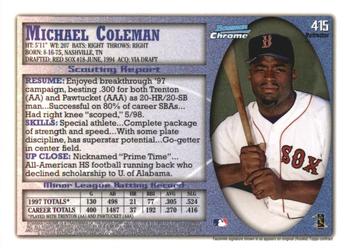 1998 Bowman Chrome - Refractors #415 Michael Coleman Back