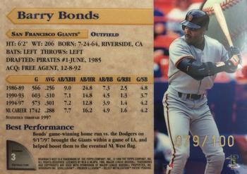 1998 Bowman's Best - Atomic Refractors #3 Barry Bonds Back