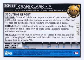 2010 Bowman Chrome - Prospects Purple Refractors #BCP111 Craig Clark Back