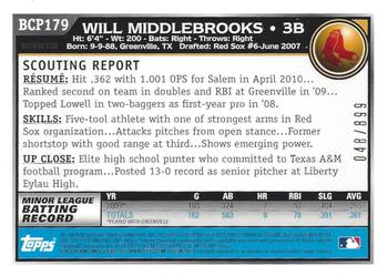 2010 Bowman Chrome - Prospects Purple Refractors #BCP179 Will Middlebrooks Back