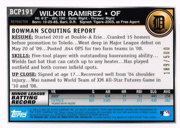 2010 Bowman Chrome - Prospects Refractors #BCP191 Wilkin Ramirez Back